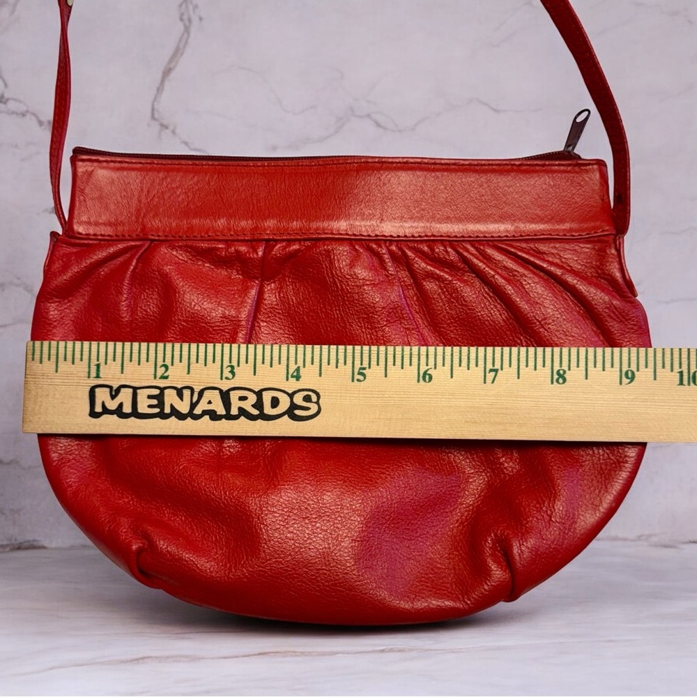 VINTAGE Purse Red Genuine Leather Crossbody / Shoulder 80s 90s Hobo Bold Spirit - Picture 10 of 14